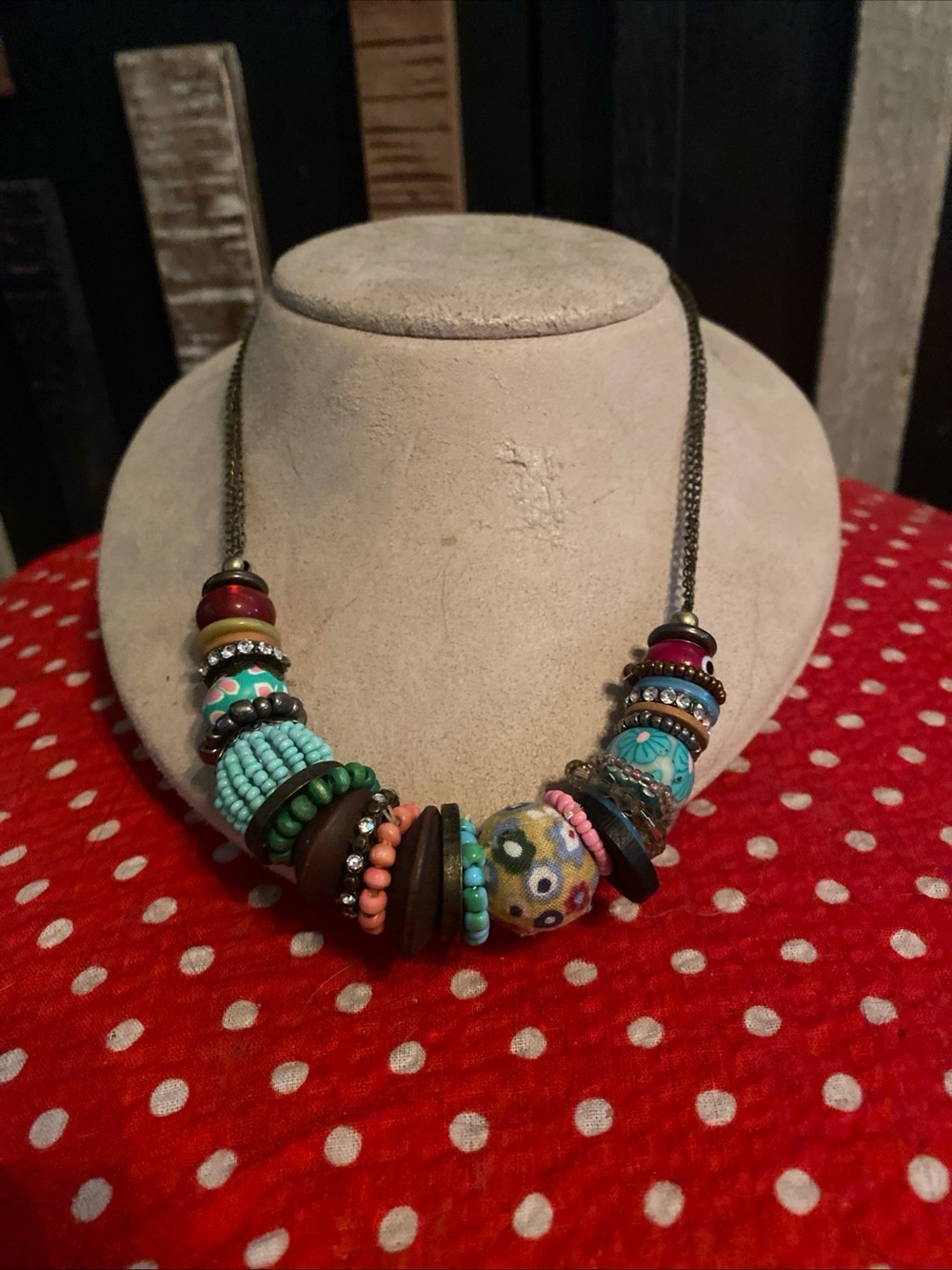 Boho Multicolor Beaded Necklace with Turquoise & Pink Accents